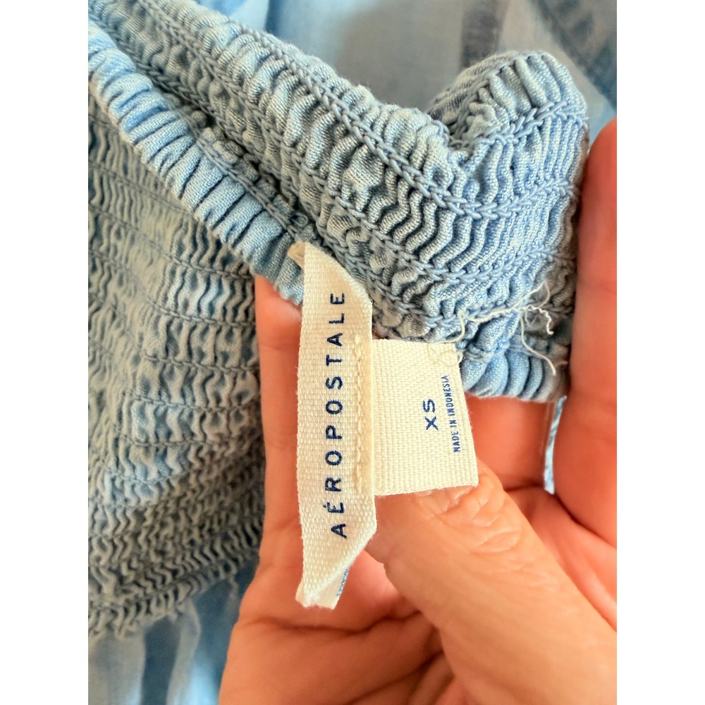 Aeropostale Jumpsuit Women XS Light Blue Chambray Halter Wide Leg Cropped Tassel - Picture 8 of 10